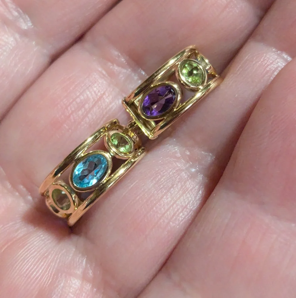 Sold ♥️14k Yellow Gold Amethyst Peridot Blue Topaz Multi-Gemstone Hoop Earrings - Picture 2 of 16